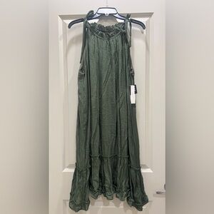 Signature by Robbie Bee Olive Gauze Maxi Dress XL Boho Tie Straps NWT
